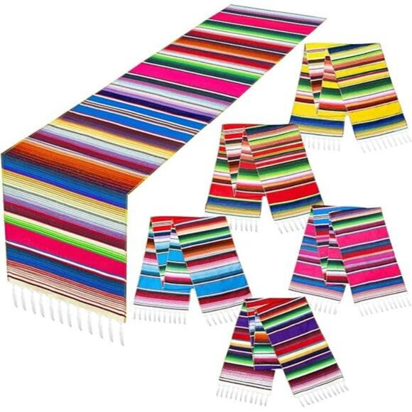 Mexican table runners set of 5 serape striped fiesta party decor taco tuesday 10 - Picture 7 of 7